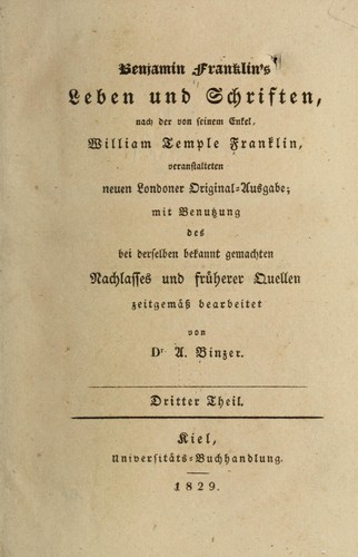 Benjamin Franklin: Benjamin Franklin's Leben und Schriften (German language, 1829, Universitäts-Buchhandlung)