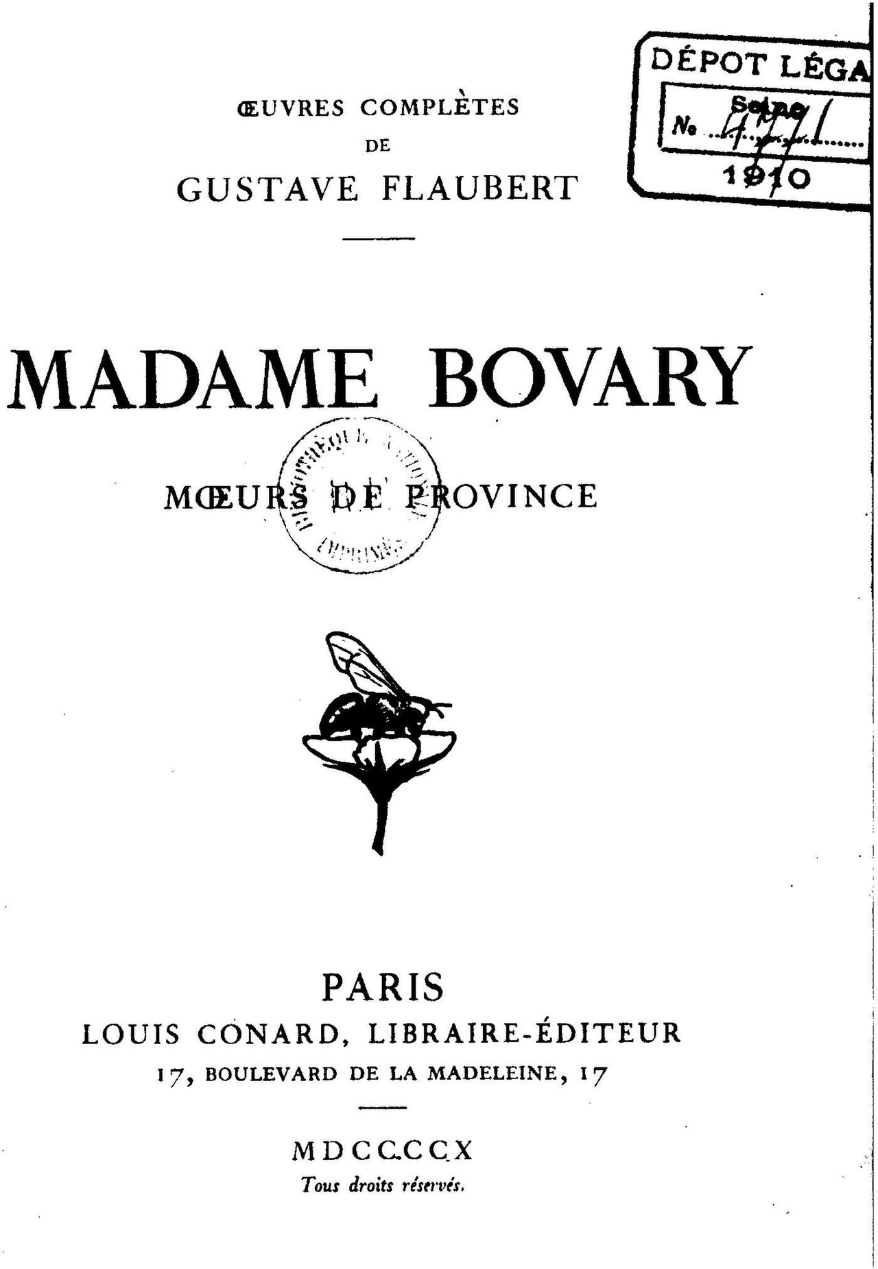 Gustave Flaubert: Madame Bovary (French language, 1910, Éditions Conard)