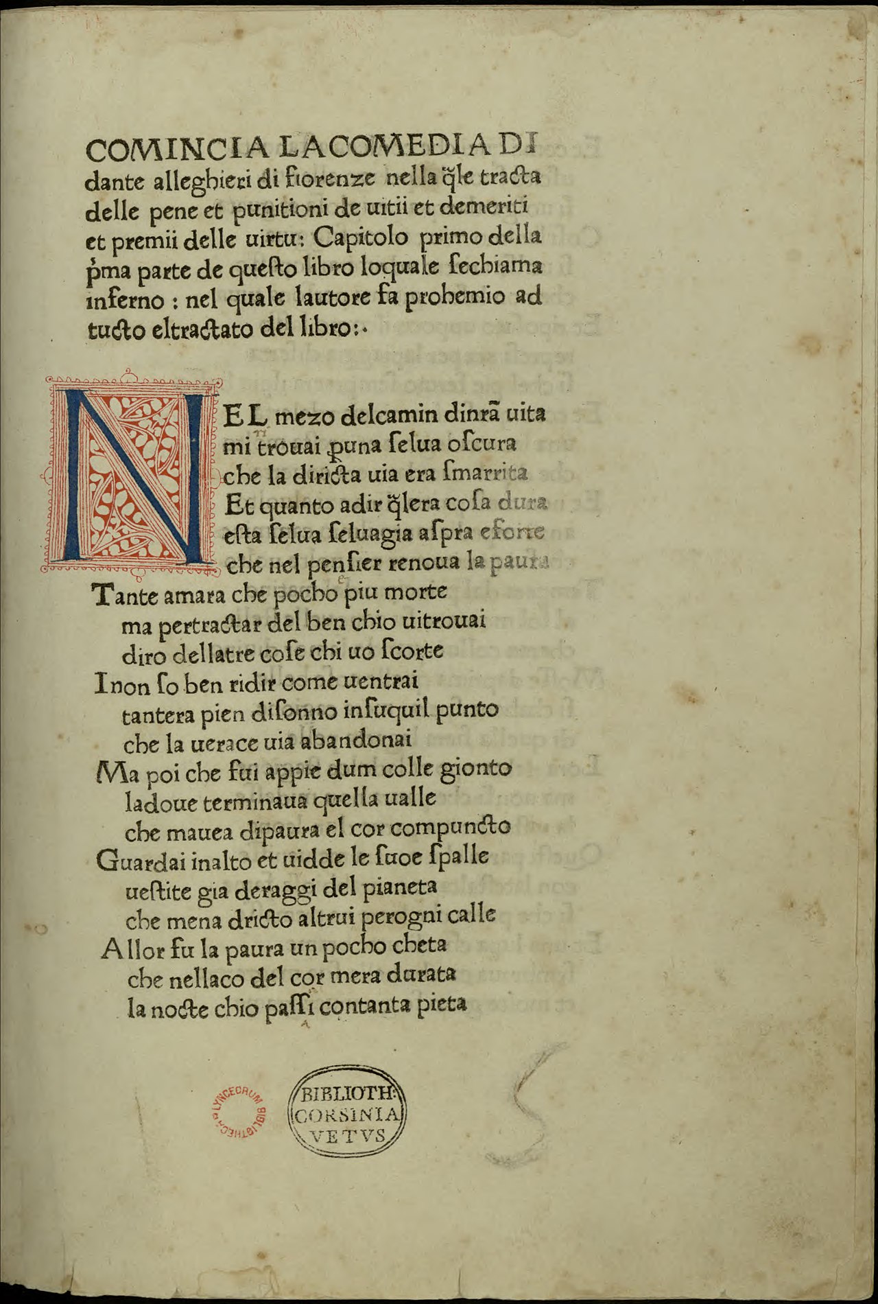 Dante Alighieri: La Commedia (Italian language, 1472, Johannes Numeister, Evangelista Angelini)